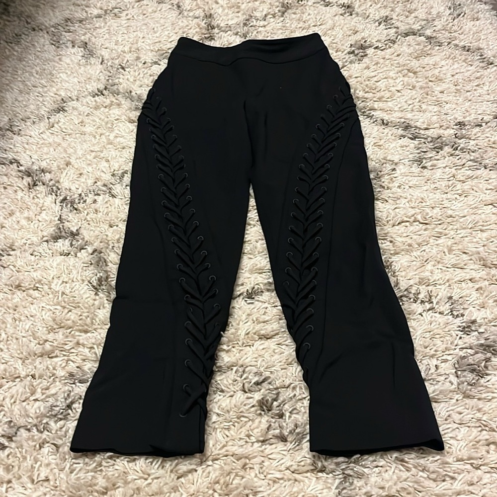 Monse Lace-up stretch wool gabardine straight trousers. Size 0. Black.